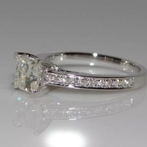 14K' White Princess Square Diamond Engagement Ring